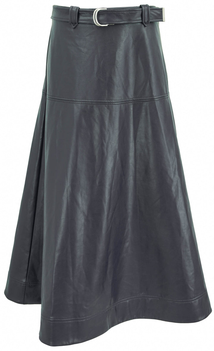 Simkhai Belted Leather Midi Skirt in Midnight