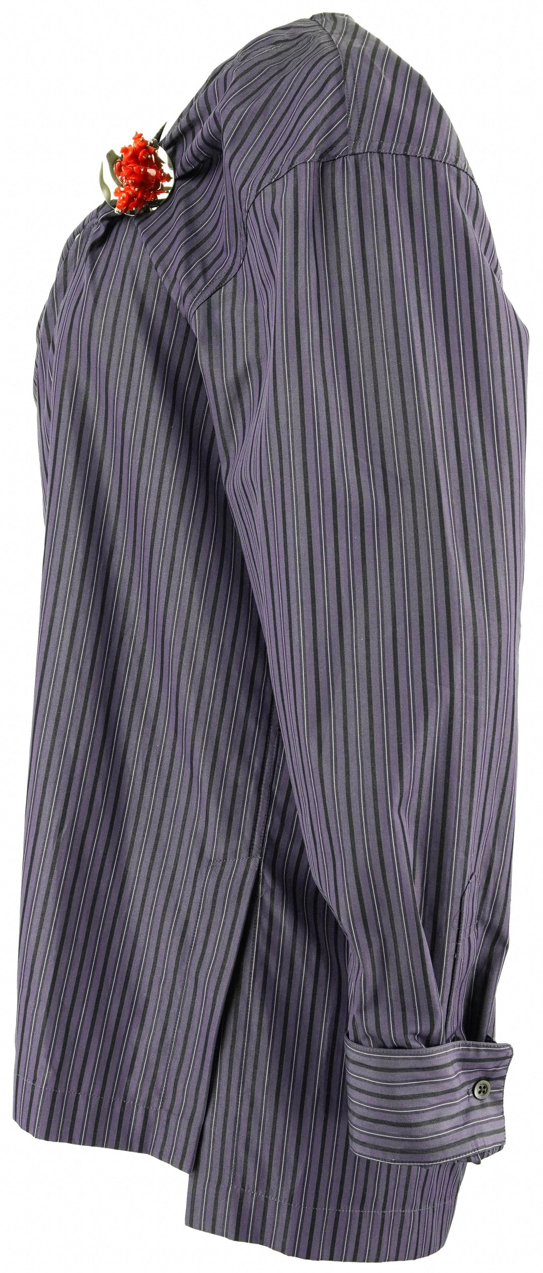 Dries Van Noten Poplin Drape Neck Shirt in Steel Stripe - Discounts on Dries Van Noten at UAL