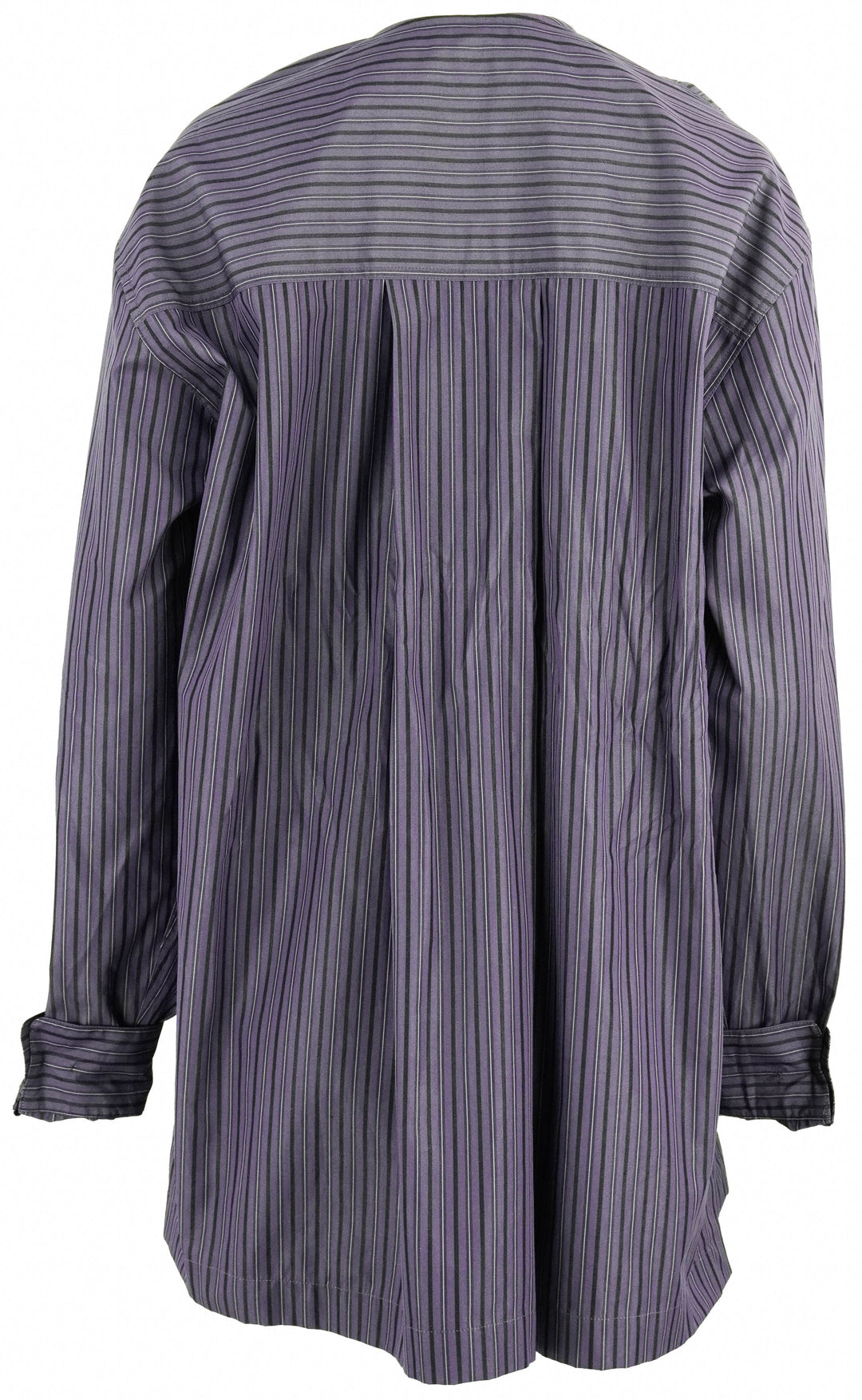 Dries Van Noten Poplin Drape Neck Shirt in Steel Stripe - Discounts on Dries Van Noten at UAL