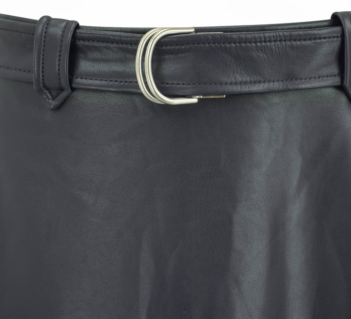 Simkhai Belted Leather Midi Skirt in Midnight