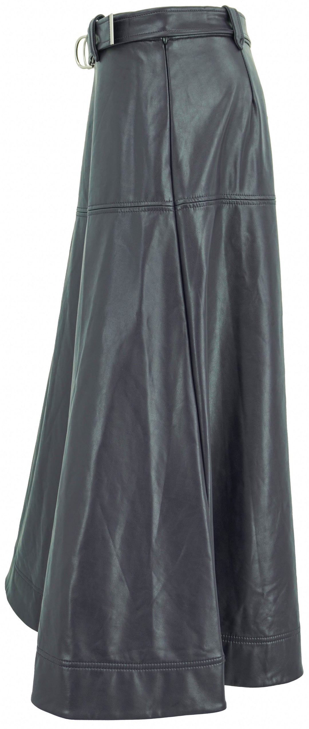 Simkhai Belted Leather Midi Skirt in Midnight
