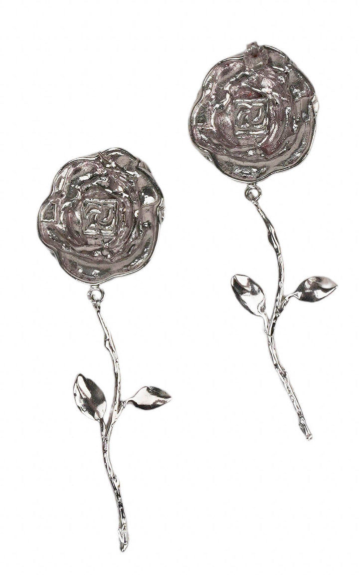 Magda Butrym Rose Stem Earrings in Silver
