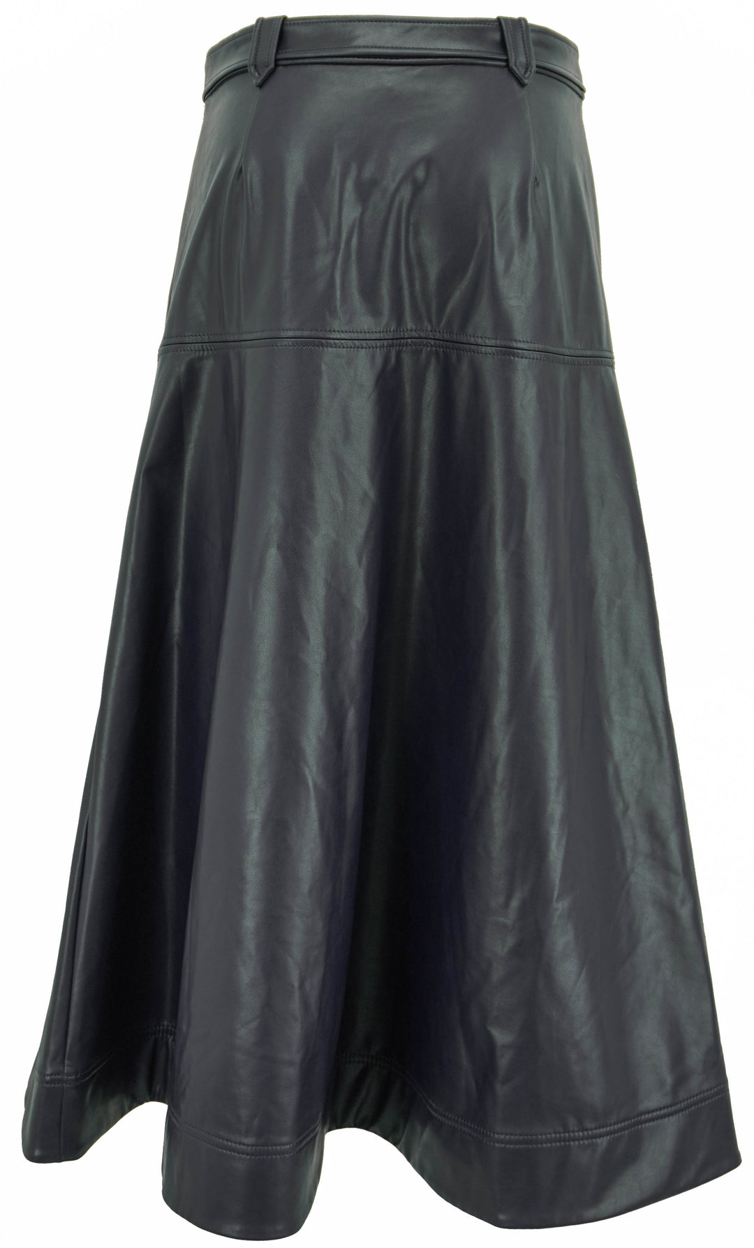 Simkhai Belted Leather Midi Skirt in Midnight