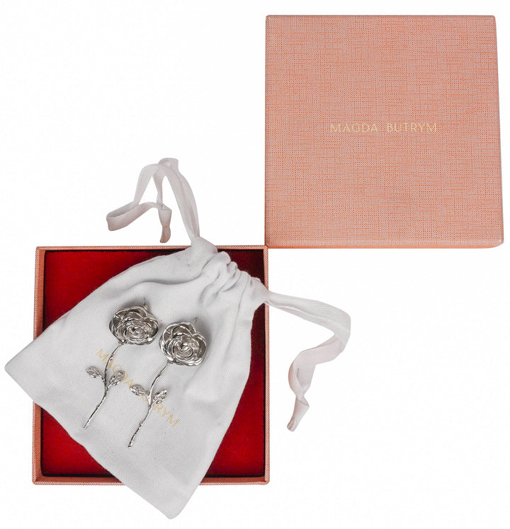 Magda Butrym Rose Stem Earrings in Silver
