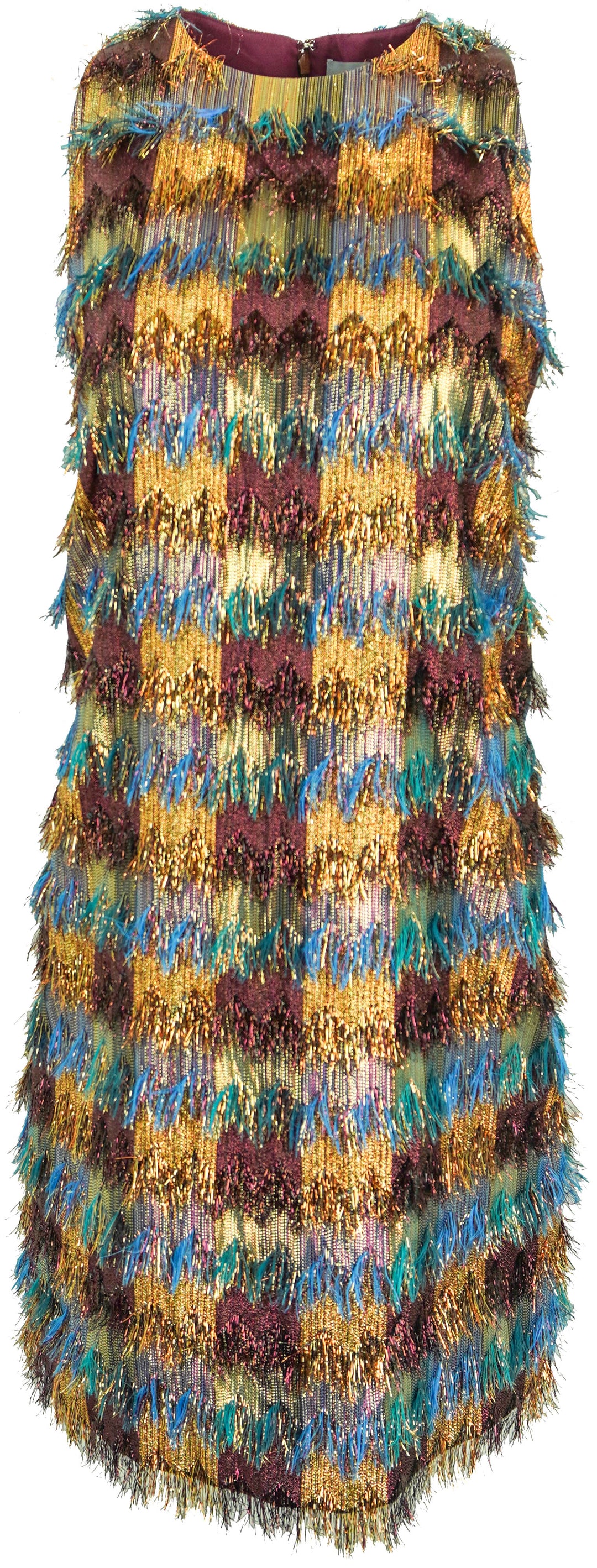Lela Rose Metallic Zigzag Fringe Sleeveless Tunic Dress in Multi