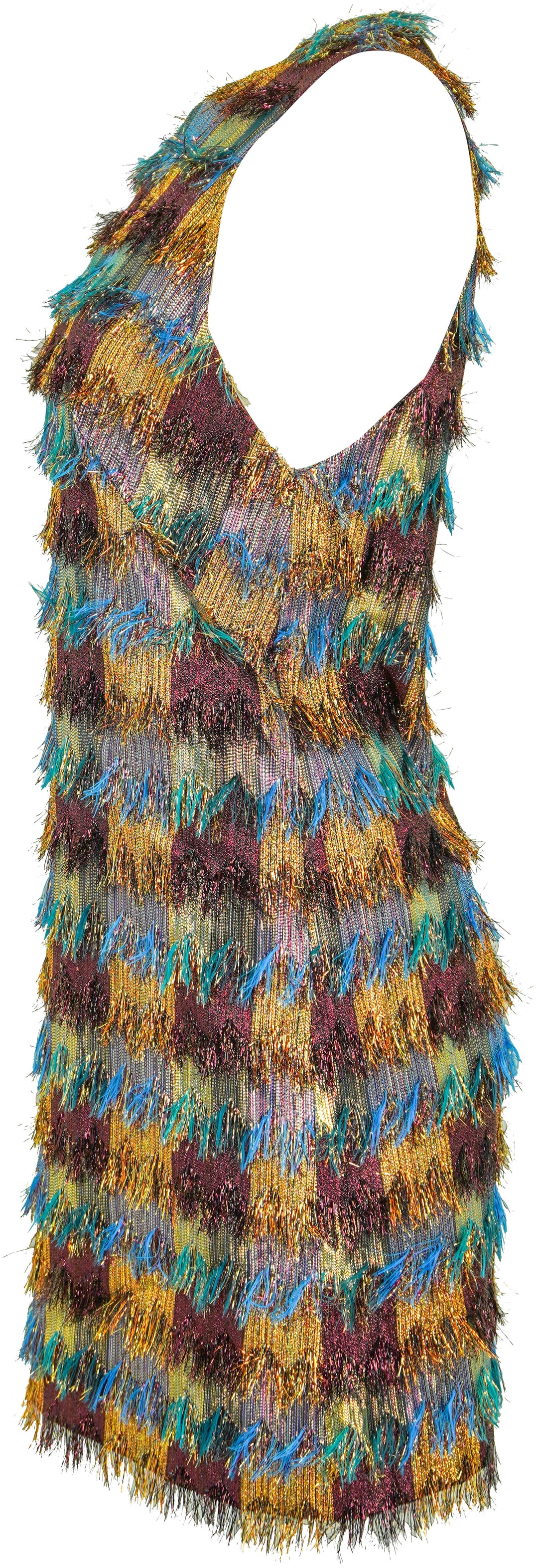 Lela Rose Metallic Zigzag Fringe Sleeveless Tunic Dress in Multi