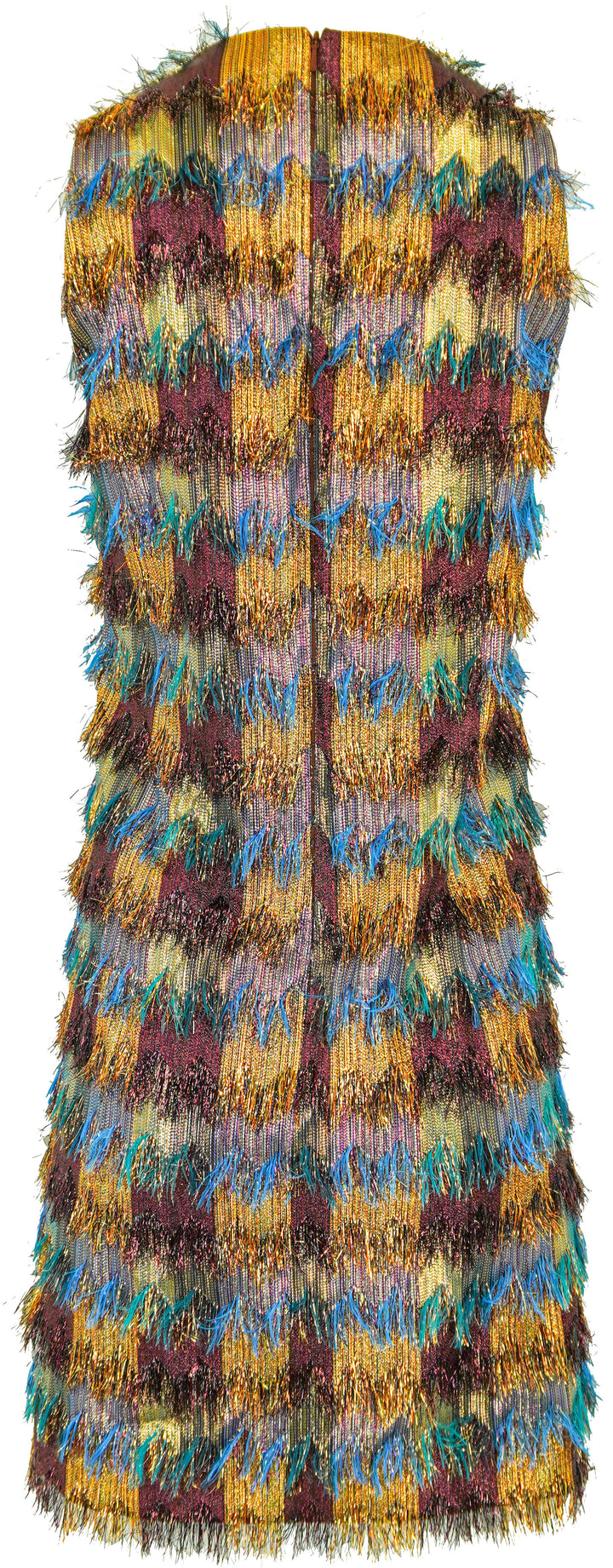 Lela Rose Metallic Zigzag Fringe Sleeveless Tunic Dress in Multi