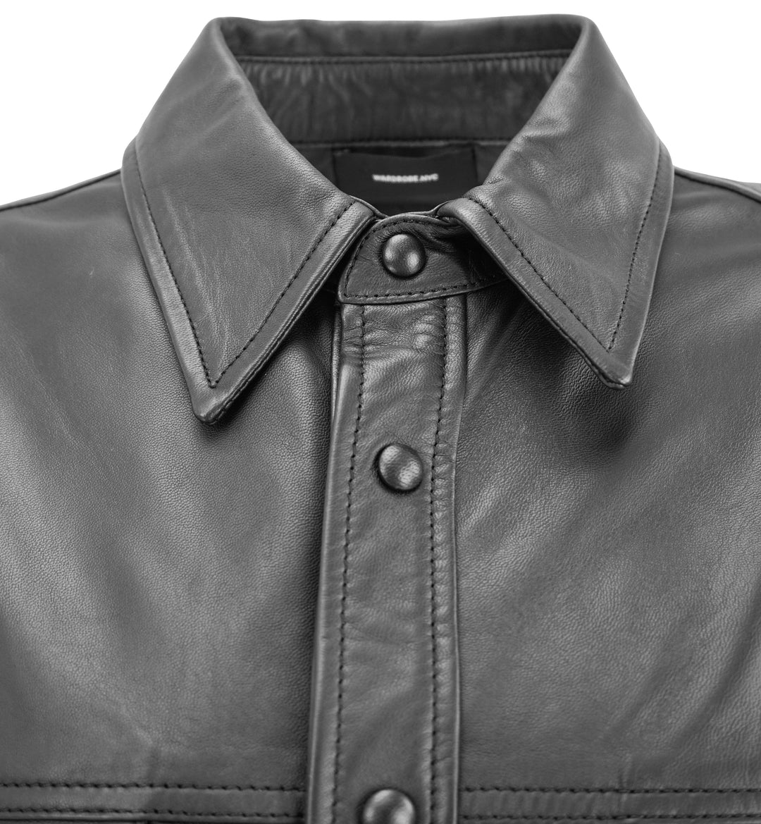 Wardrobe.NYC Padded Leather Shirt in Black - Discounts on Wardrobe.NYC at UAL