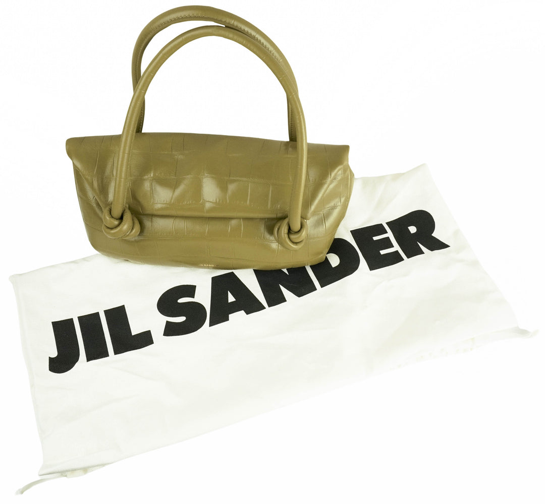 Jil Sander Small Crocodile-Effect Shoulder Bag in Green - Discounts on Jill at UAL