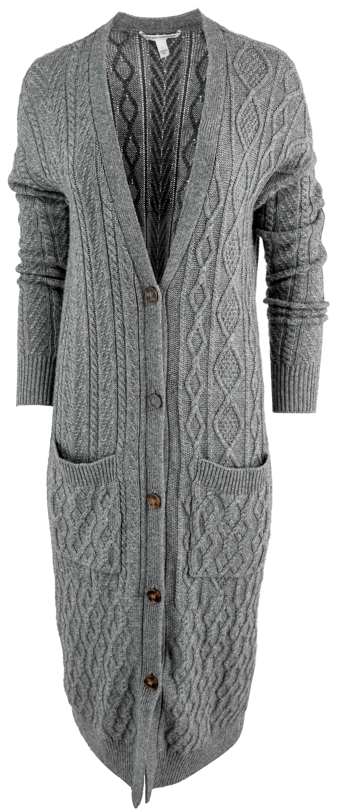 Autumn Cashmere Multi-Stitch Patchwork Maxi Cardigan in Grey