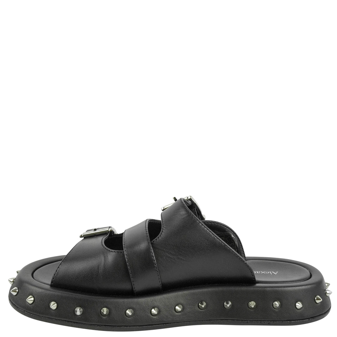 Alexander McQueen Buckle Leather Sandals in Black - Discounts on Alexander McQueen at UAL