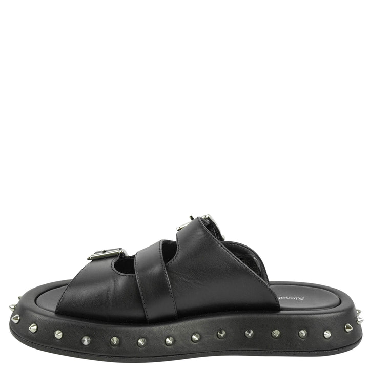 Alexander McQueen Buckle Leather Sandals in Black - Discounts on Alexander McQueen at UAL