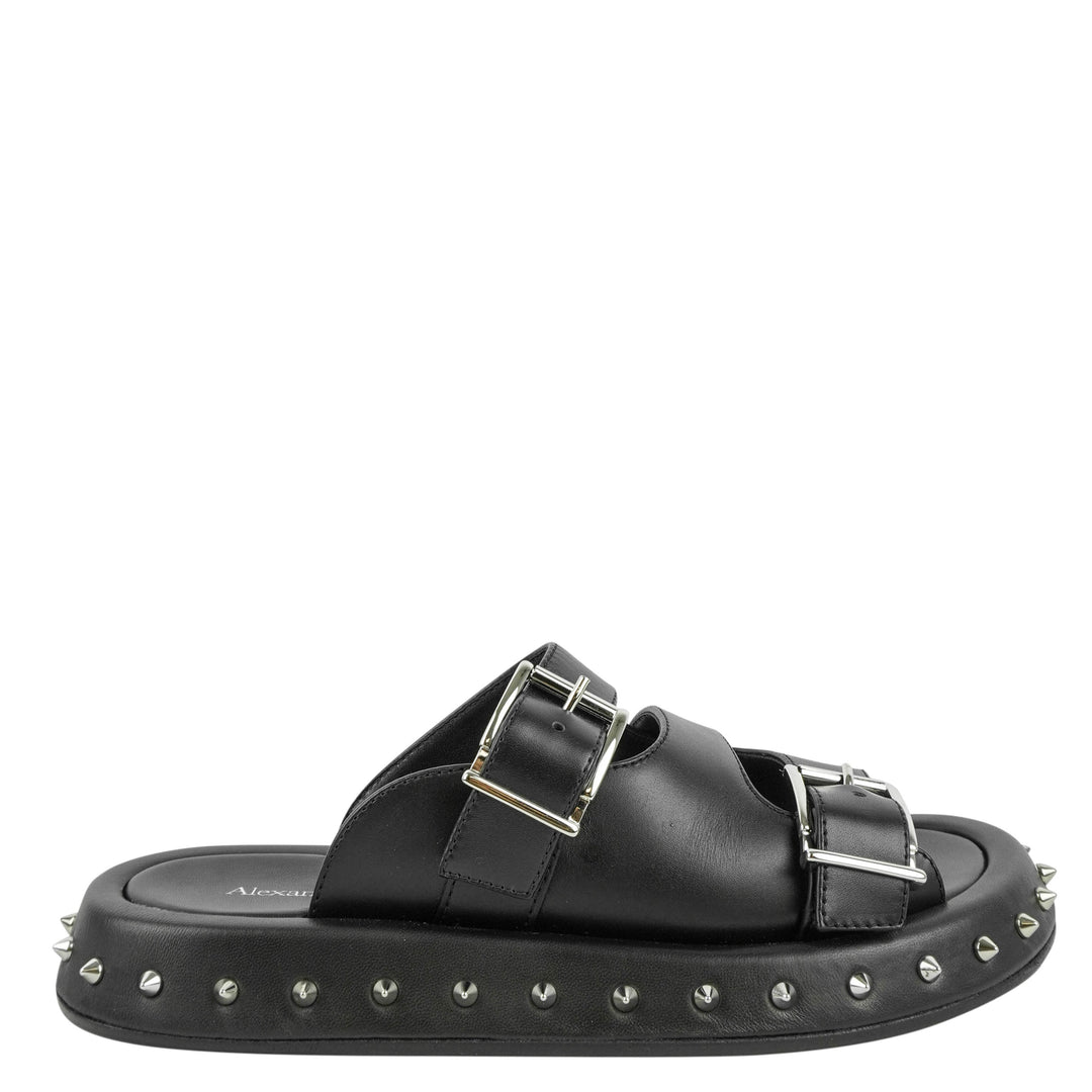 Alexander McQueen Buckle Leather Sandals in Black - Discounts on Alexander McQueen at UAL