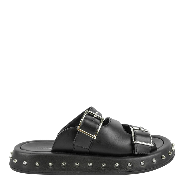 Alexander McQueen Buckle Leather Sandals in Black - Discounts on Alexander McQueen at UAL