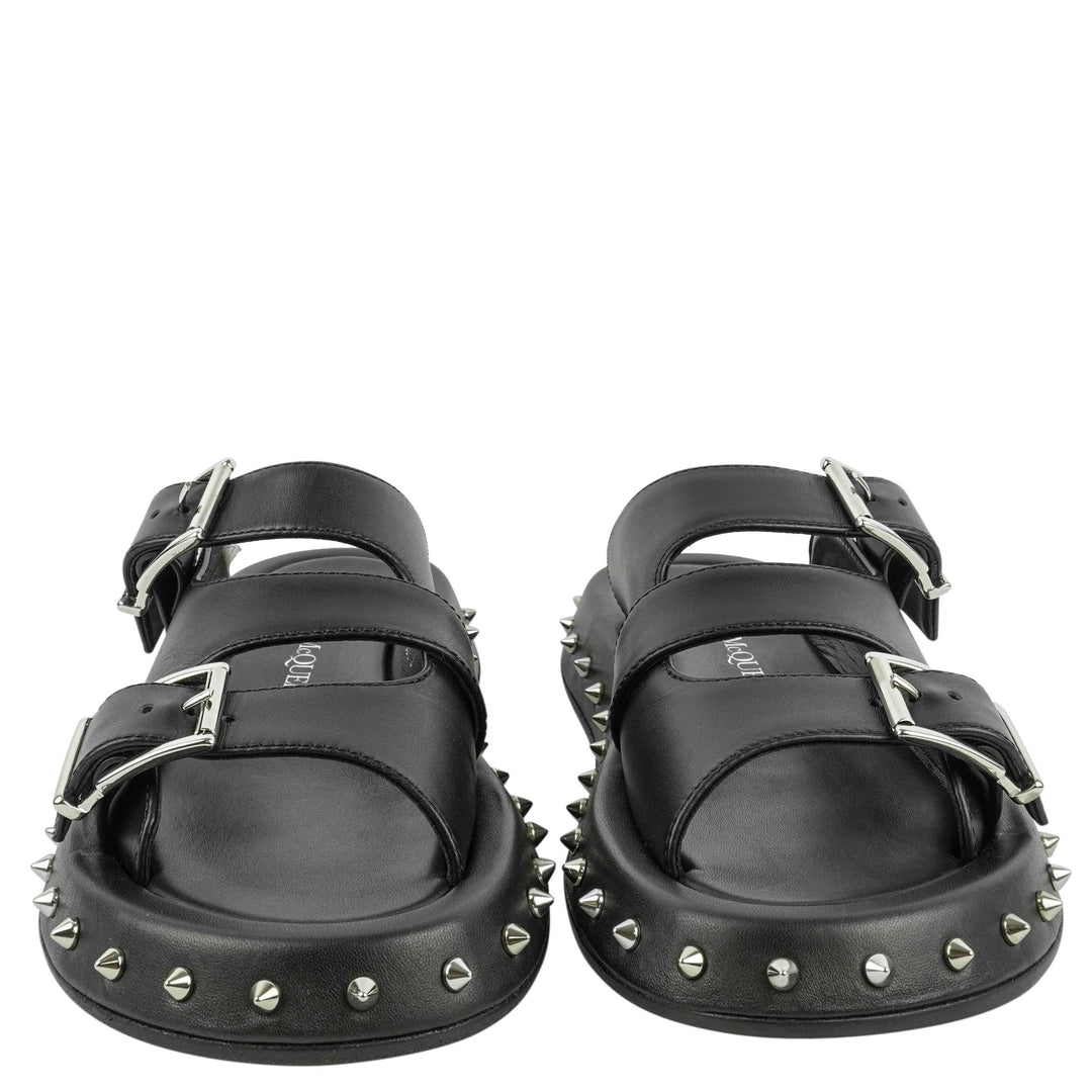 Alexander McQueen Buckle Leather Sandals in Black - Discounts on Alexander McQueen at UAL
