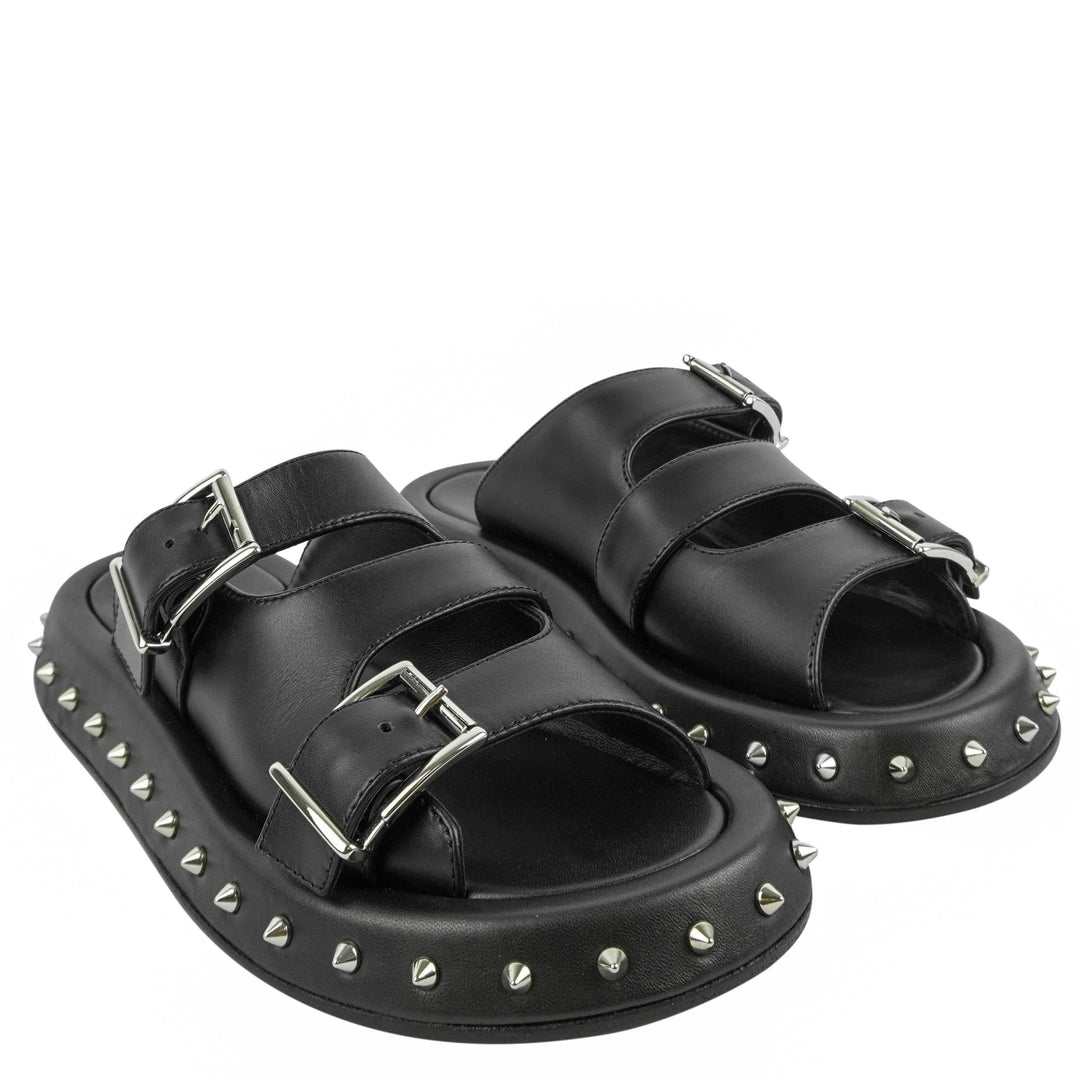 Alexander McQueen Buckle Leather Sandals in Black - Discounts on Alexander McQueen at UAL