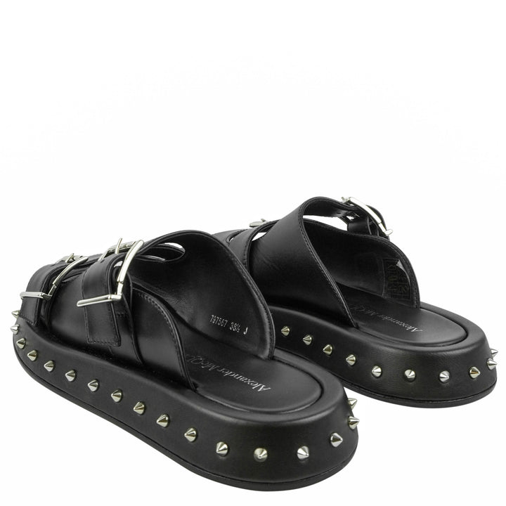 Alexander McQueen Buckle Leather Sandals in Black - Discounts on Alexander McQueen at UAL