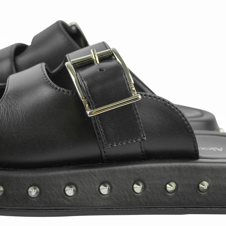 Alexander McQueen Buckle Leather Sandals in Black - Discounts on Alexander McQueen at UAL