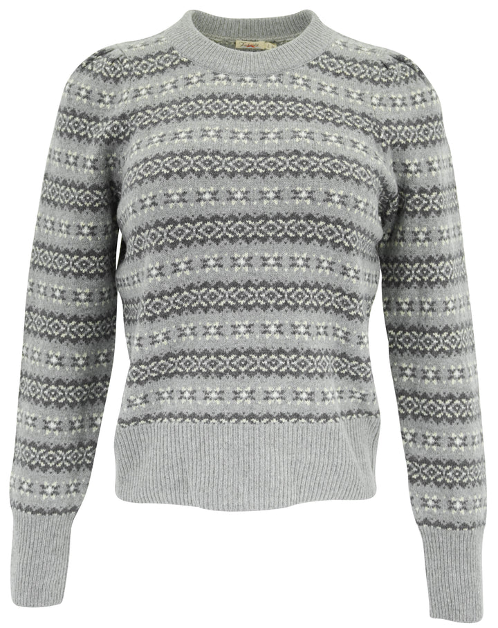 Faherty Highland Fair Isle Puff Sleeve Sweater in Grey Multi