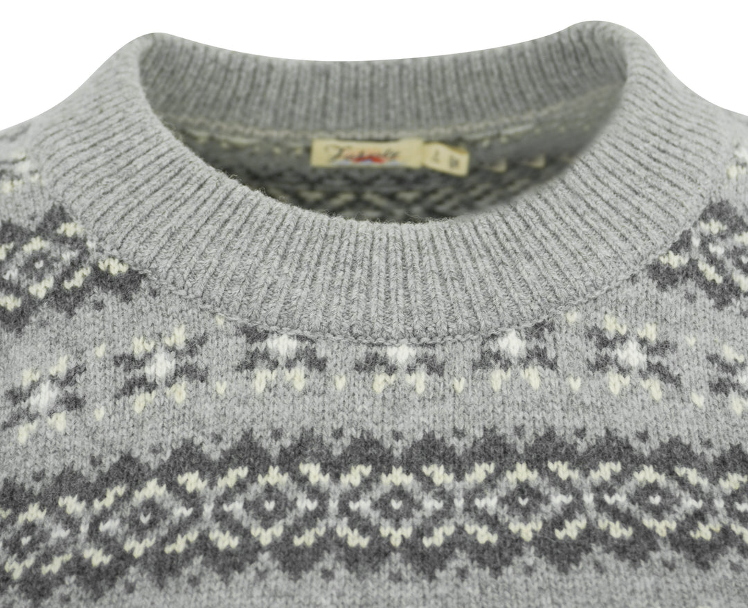 Faherty Highland Fair Isle Puff Sleeve Sweater in Grey Multi