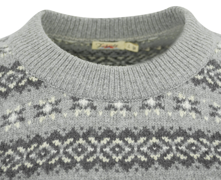 Faherty Highland Fair Isle Puff Sleeve Sweater in Grey Multi