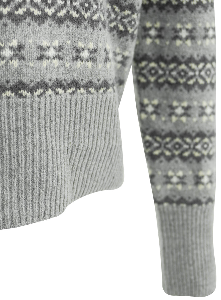 Faherty Highland Fair Isle Puff Sleeve Sweater in Grey Multi