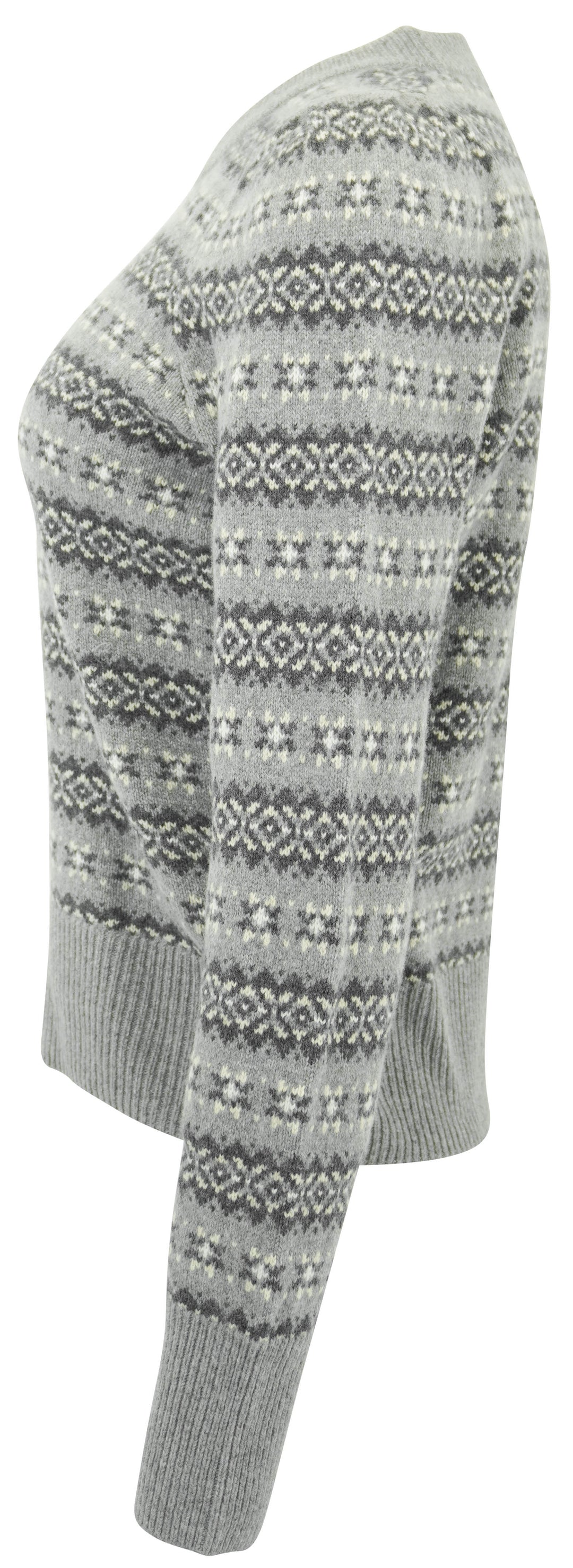 Faherty Highland Fair Isle Puff Sleeve Sweater in Grey Multi