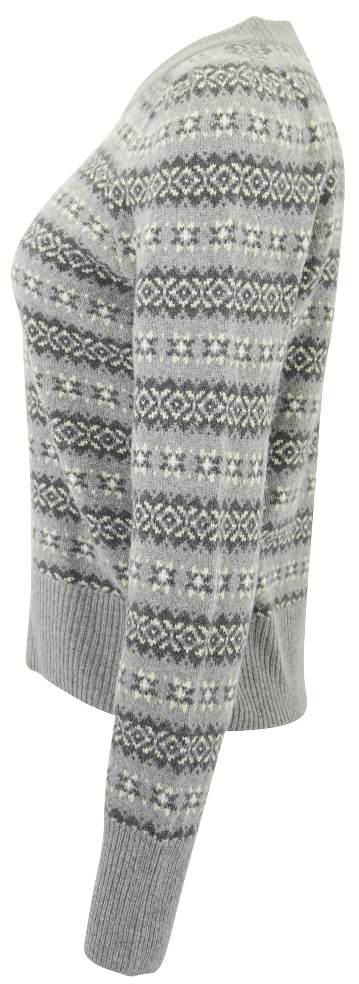 Faherty Highland Fair Isle Puff Sleeve Sweater in Grey Multi