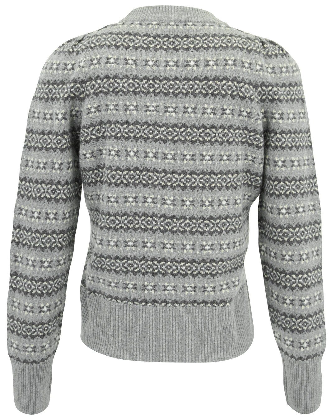 Faherty Highland Fair Isle Puff Sleeve Sweater in Grey Multi