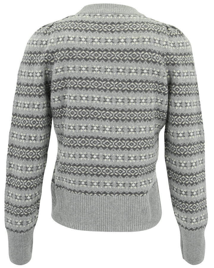 Faherty Highland Fair Isle Puff Sleeve Sweater in Grey Multi