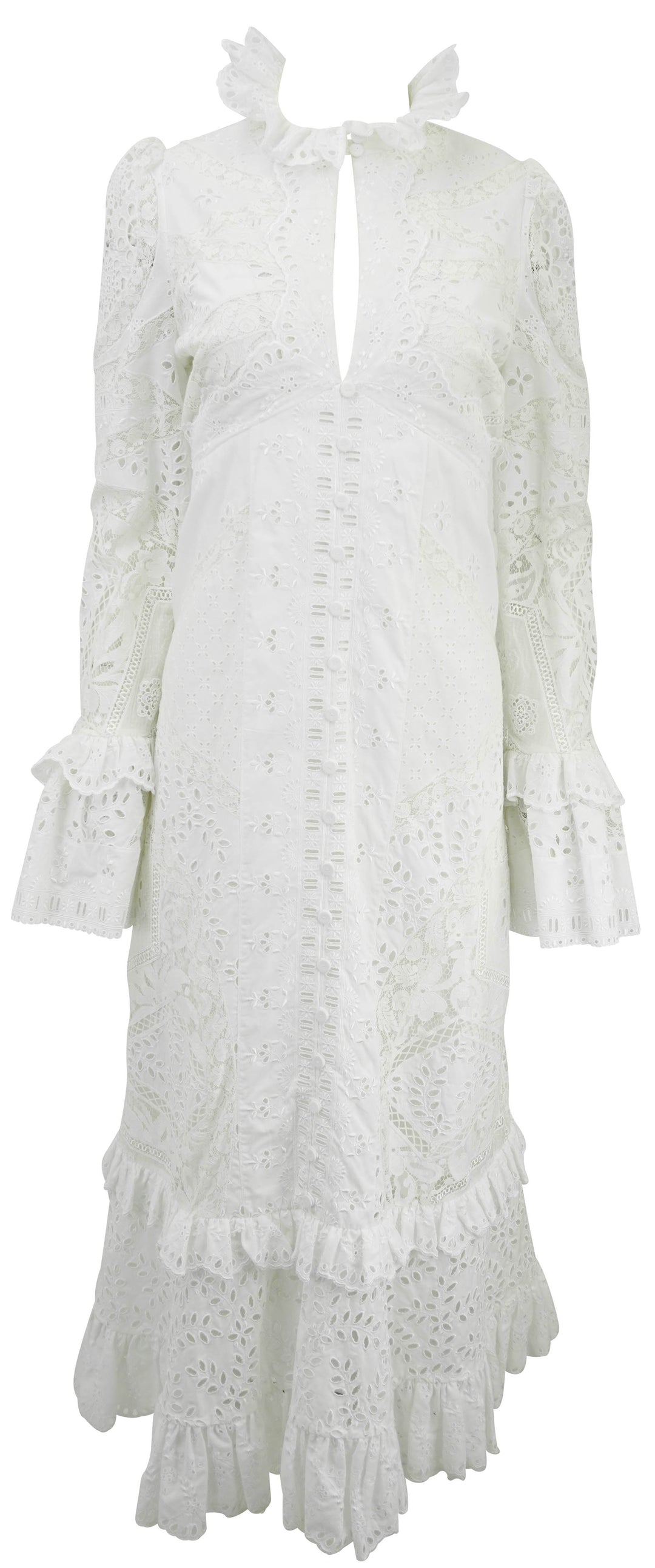 Erdem Miguella Patchwork Lace Dress in White - Discounts on Erdem at UAL