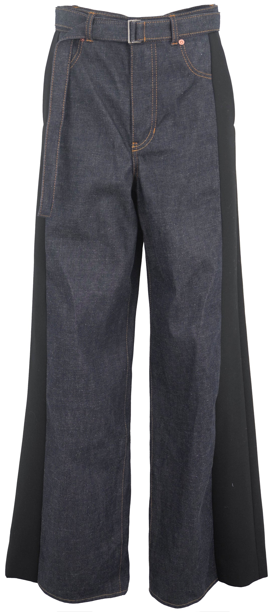 Sacai Wide Leg Trousers with Contrasting Panel in Dark Denim/Black