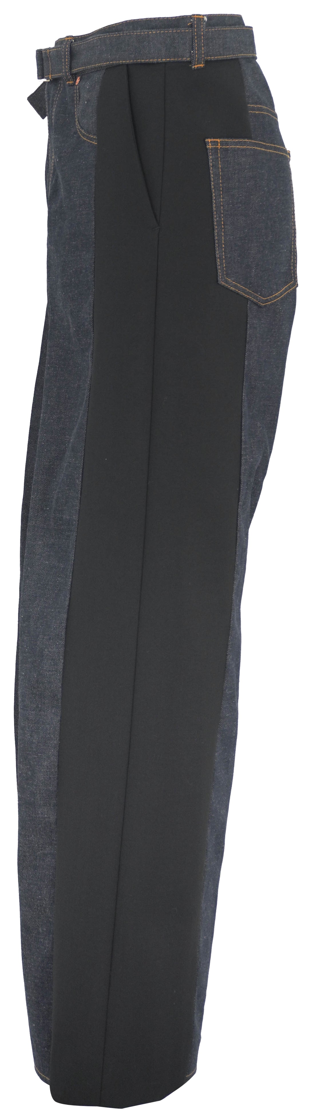 Sacai Wide Leg Trousers with Contrasting Panel in Dark Denim/Black