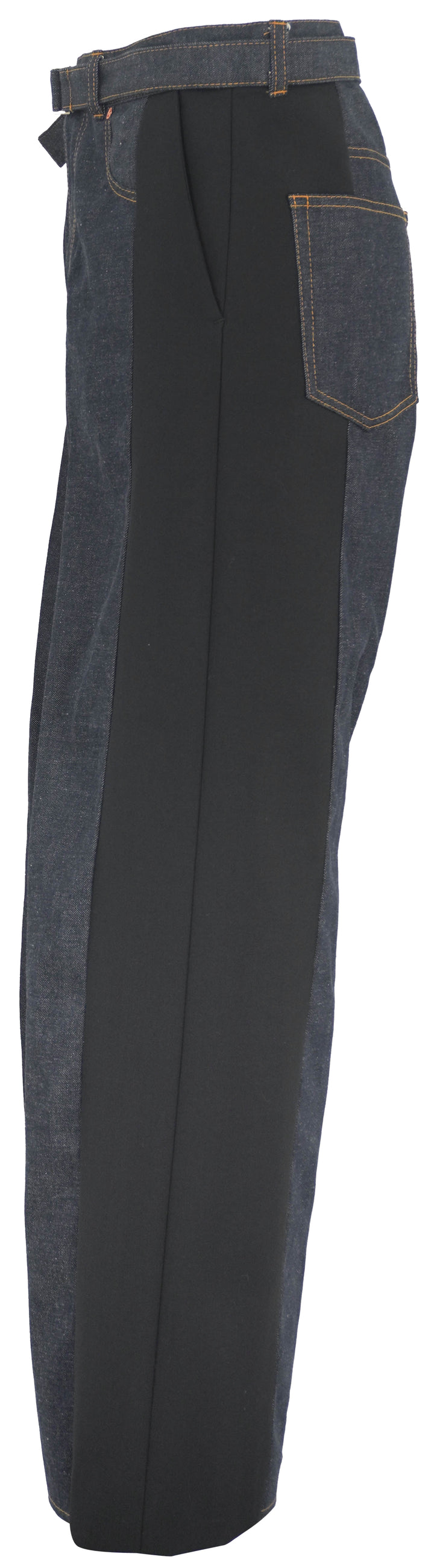 Sacai Wide Leg Trousers with Contrasting Panel in Dark Denim/Black