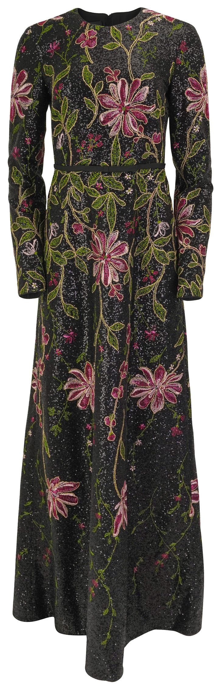 Giambattista Floral Embroidered Sequin Maxi Dress in Black