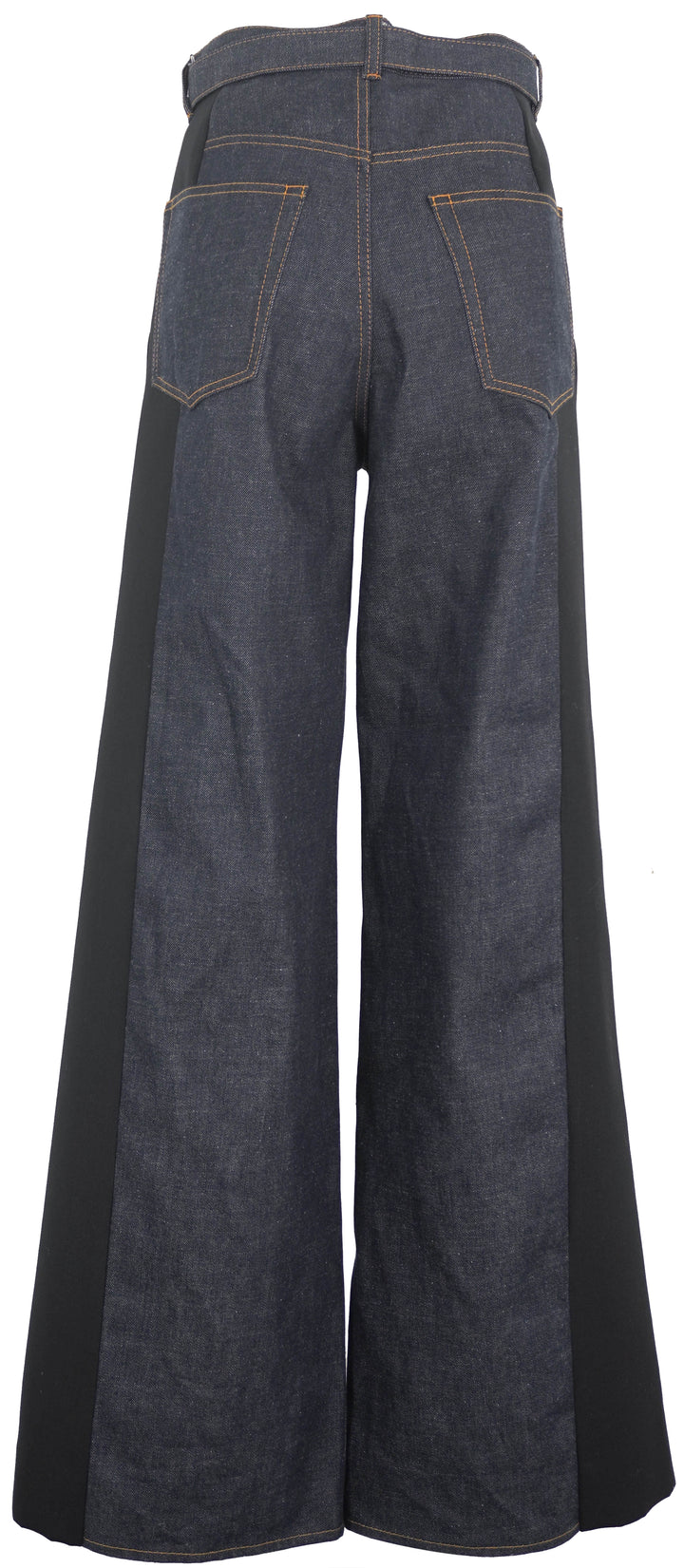 Sacai Wide Leg Trousers with Contrasting Panel in Dark Denim/Black