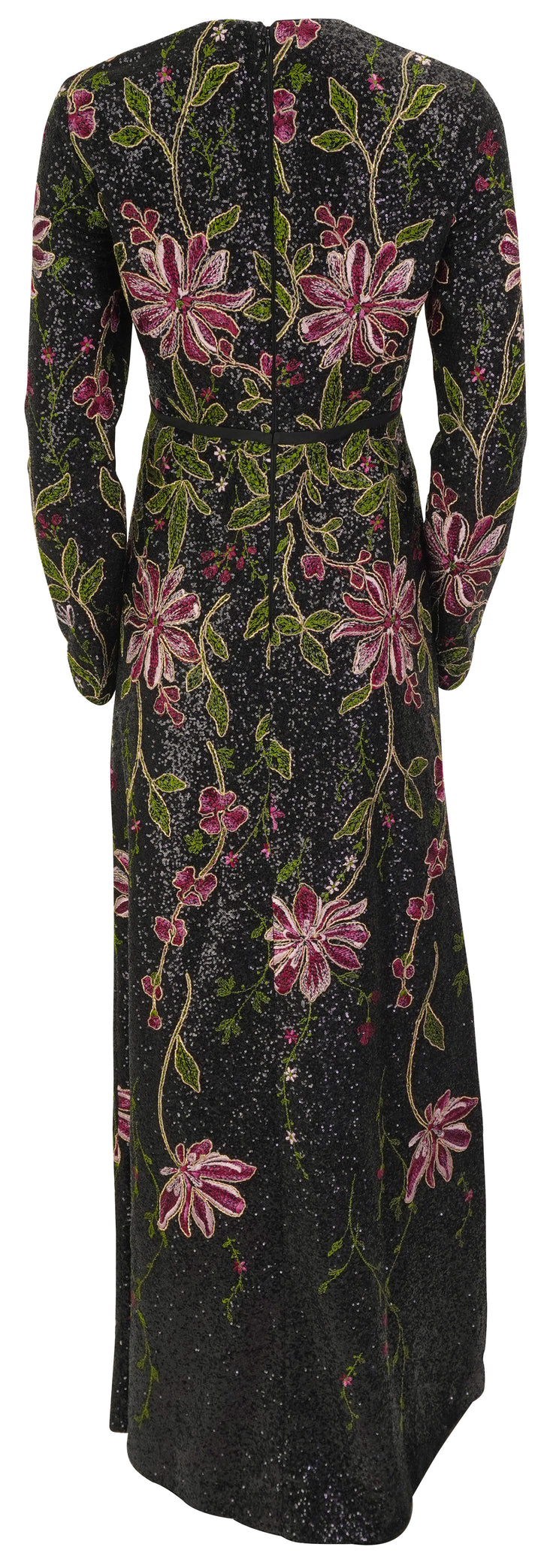 Giambattista Floral Embroidered Sequin Maxi Dress in Black