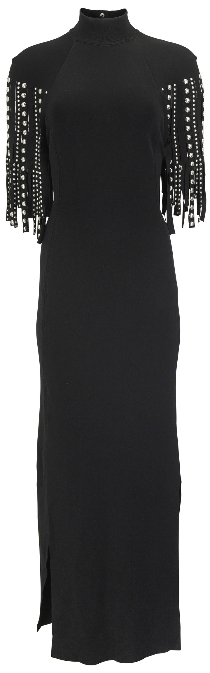 Lanvin Studded Fringe Capelet Maxi Dress in Black