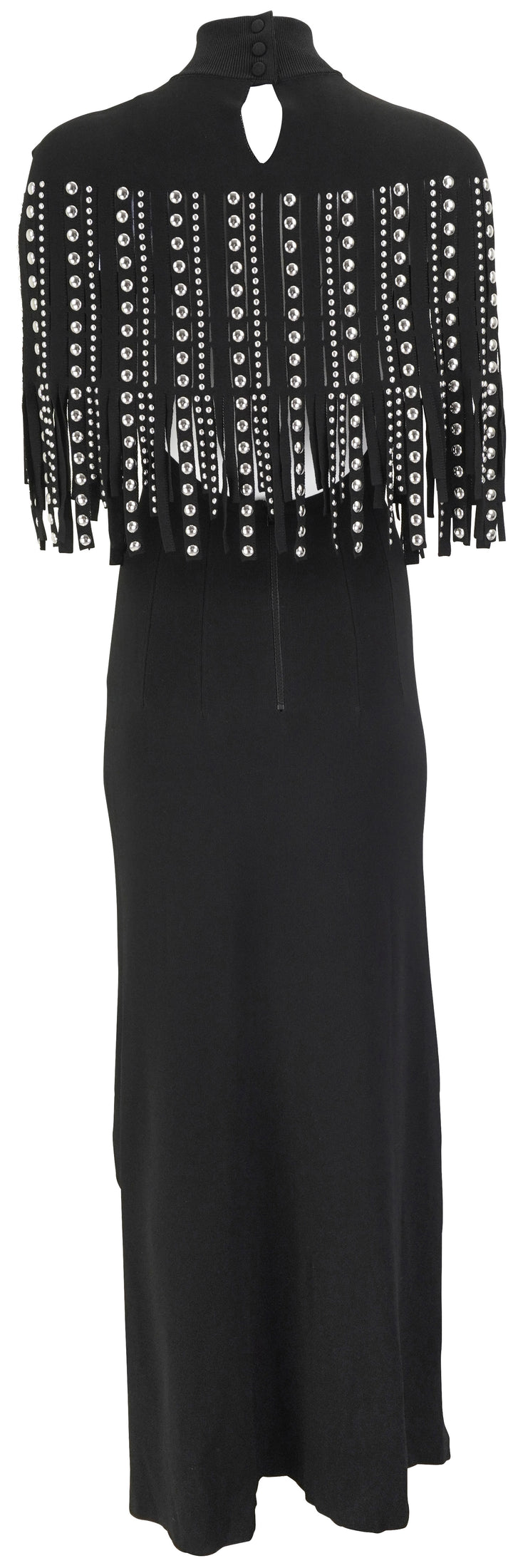 Lanvin Studded Fringe Capelet Maxi Dress in Black