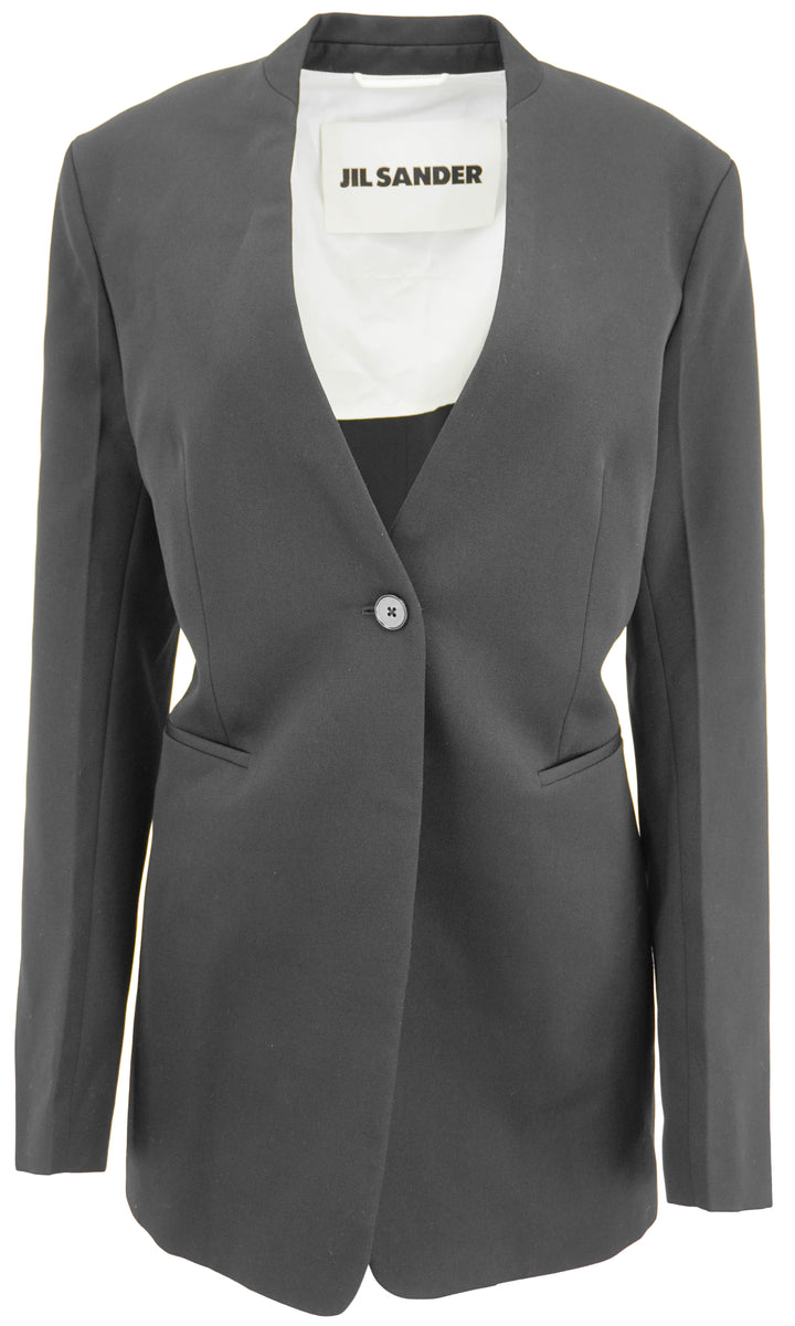 Jil Sander Compact Wool Tailored Jacket in Black