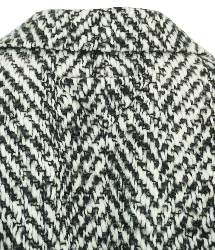 Prada Herringbone Coat wih Fur Sleeve Detail in Black and White