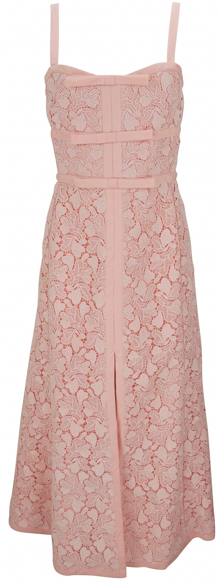 Giambattista Valli Sleeveless Bow-Detail Lace Dress in Quartz Rose