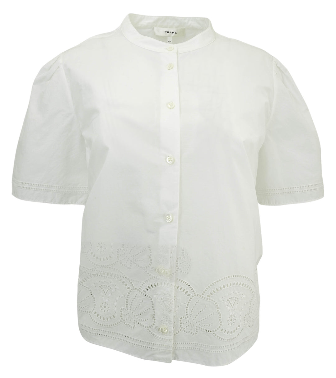 Frame Embroidered Short Sleeve Shirt in White - Discounts on Frame at UAL