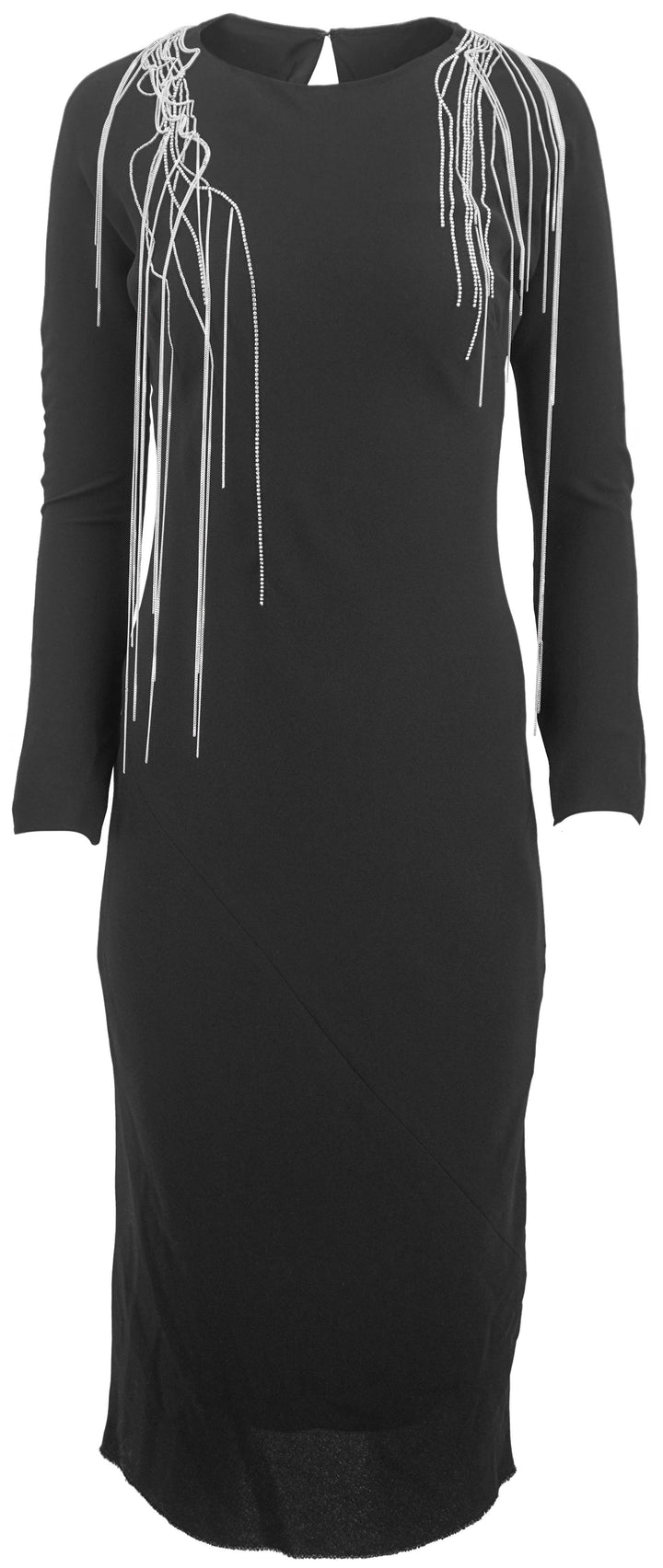 Dries Van Noten Shoulder Embellished Long Sleeve Dress in Black