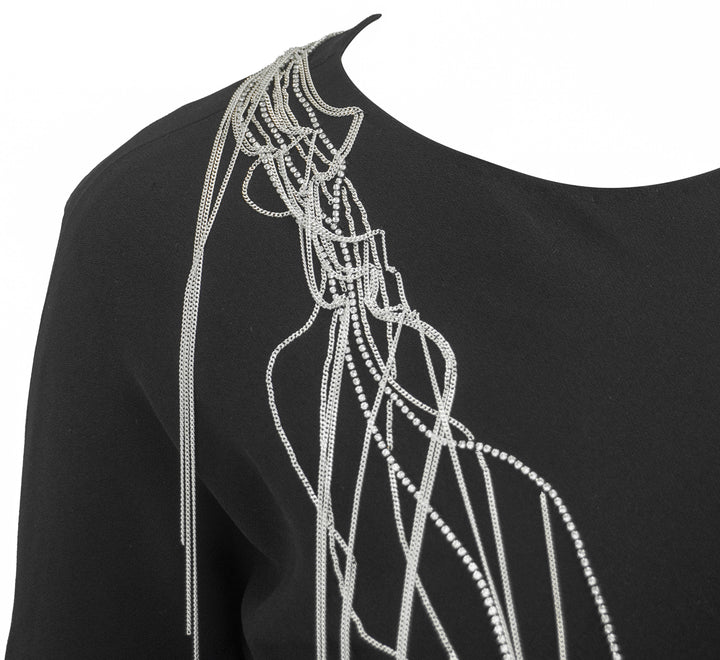 Dries Van Noten Shoulder Embellished Long Sleeve Dress in Black