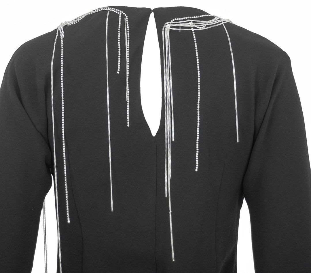 Dries Van Noten Shoulder Embellished Long Sleeve Dress in Black