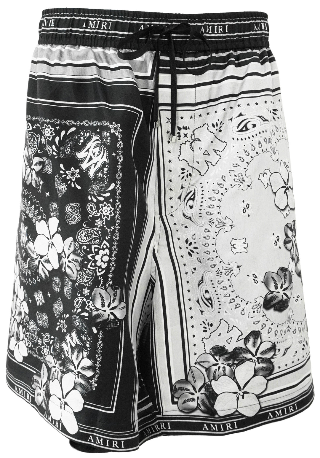Amiri Bandana/Floral Print Silk Shorts in Black and Grey - Discounts on Amiri at UAL