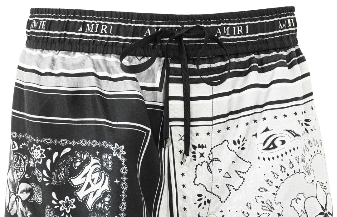 Amiri Bandana/Floral Print Silk Shorts in Black and Grey - Discounts on Amiri at UAL