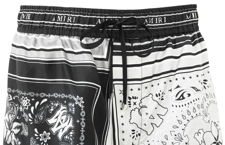 Amiri Bandana/Floral Print Silk Shorts in Black and Grey - Discounts on Amiri at UAL