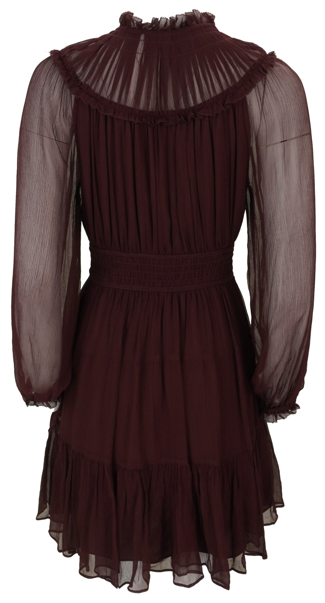 Ulla Johnson Ava Silk Long Sleeve Mini Dress in Mahogany